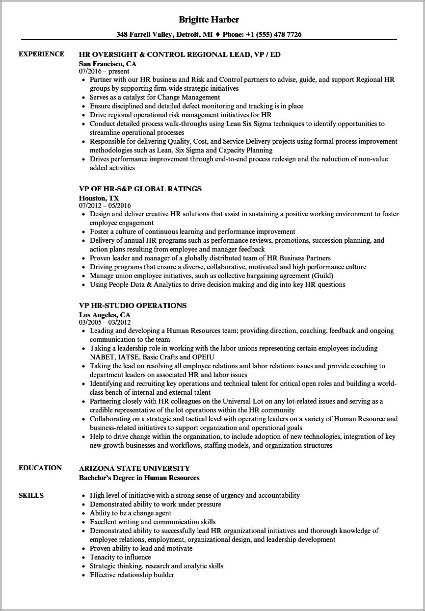 Example Of A Strong Hr Resume