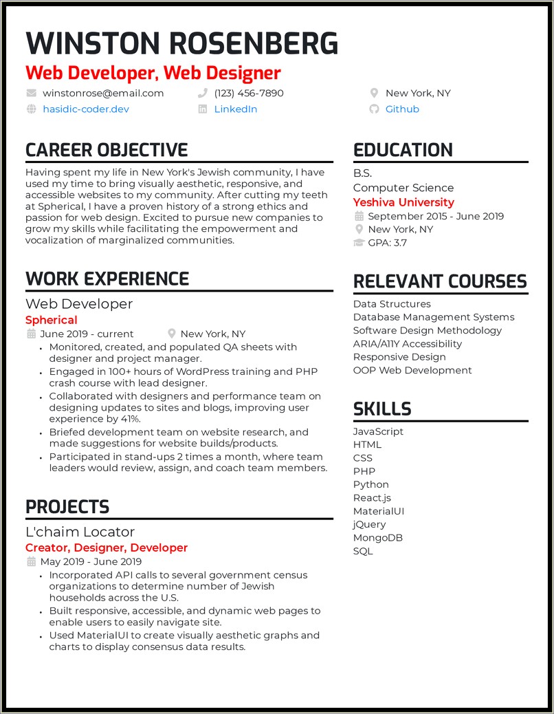 Example Of A Strong Web Developer Resume