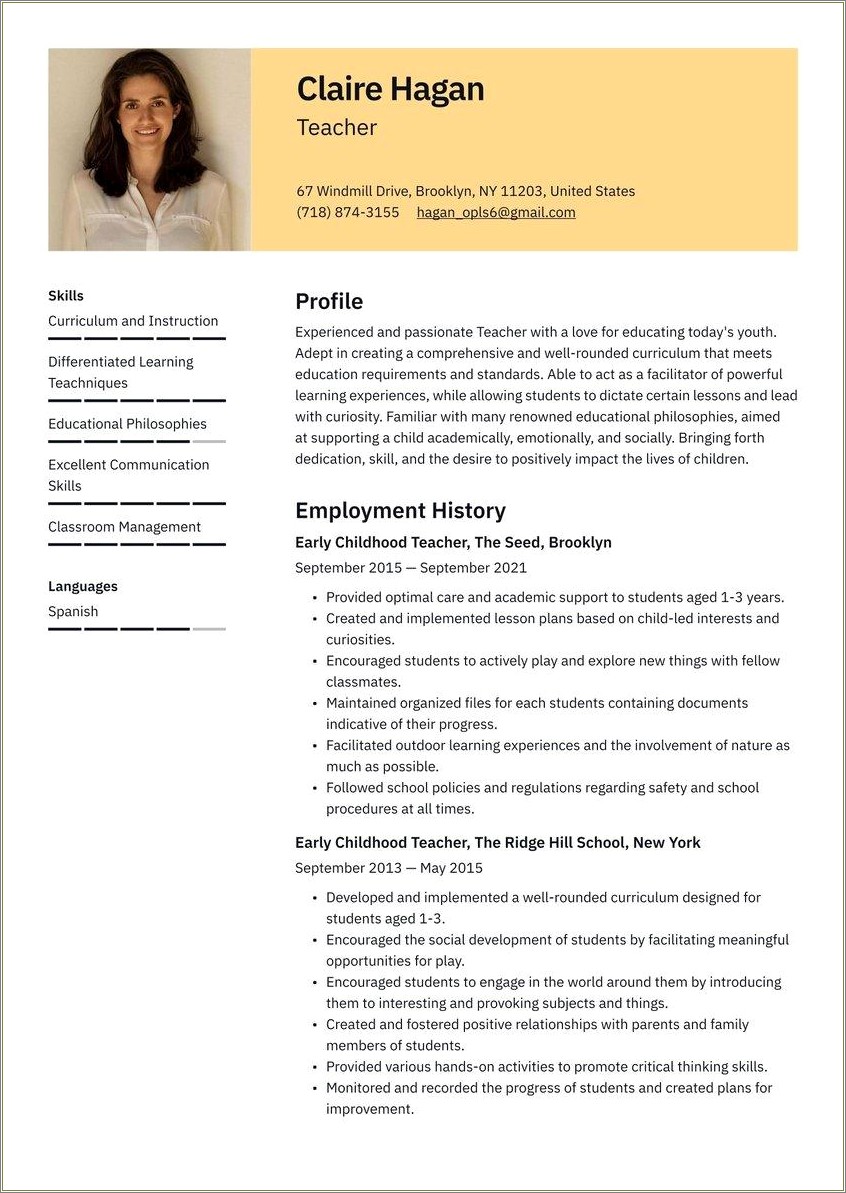 Example Of A Student Teacher Resume