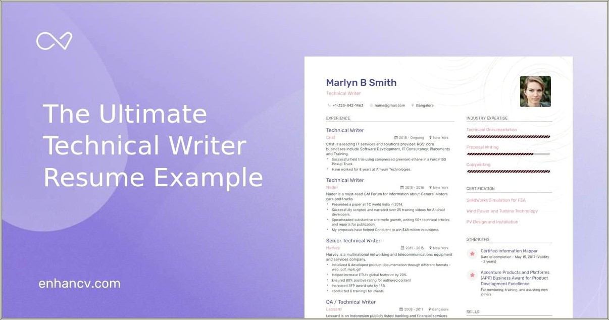 Example Of A Technical Writers Resume