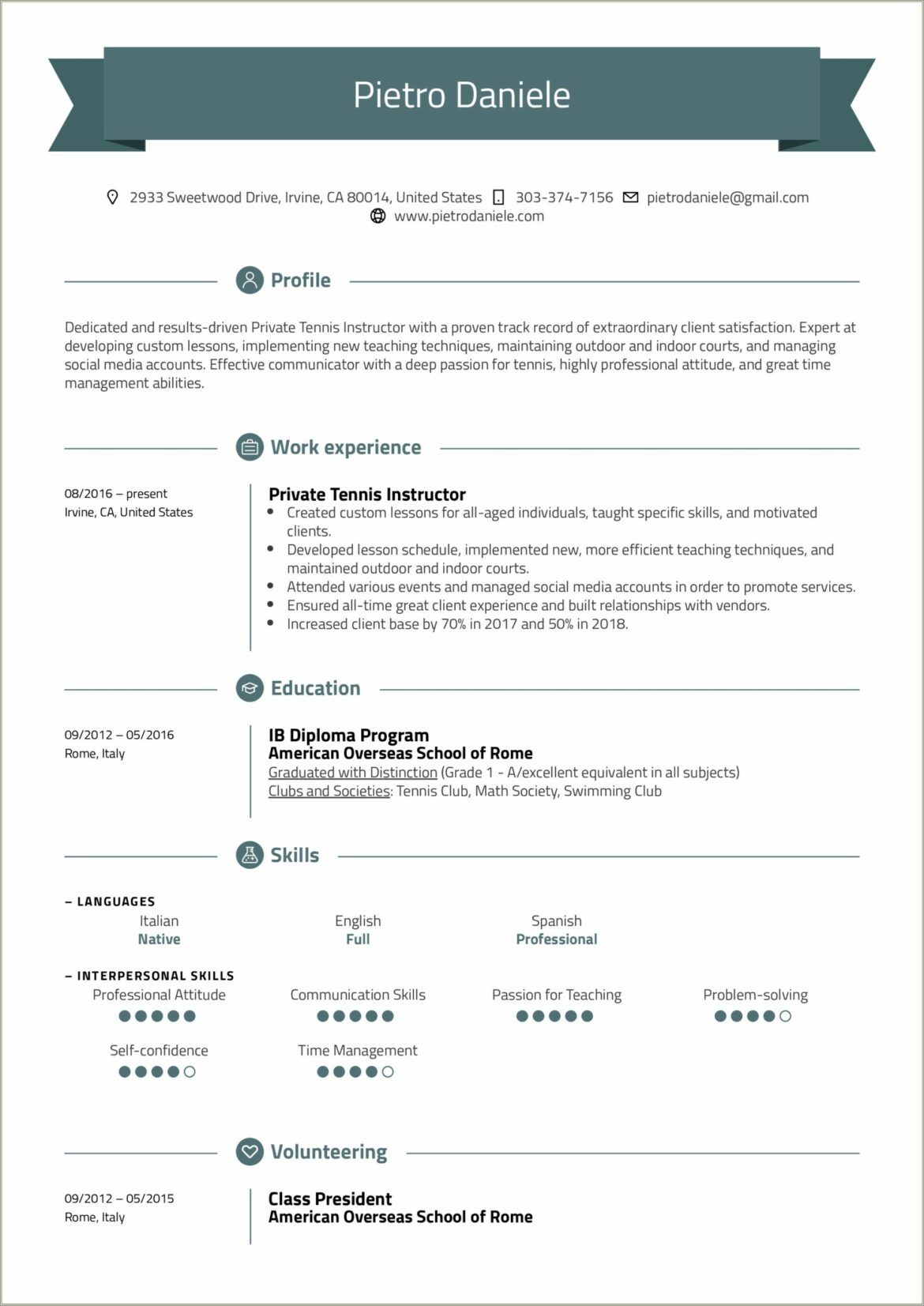 Example Of A Tennis Couch Resume