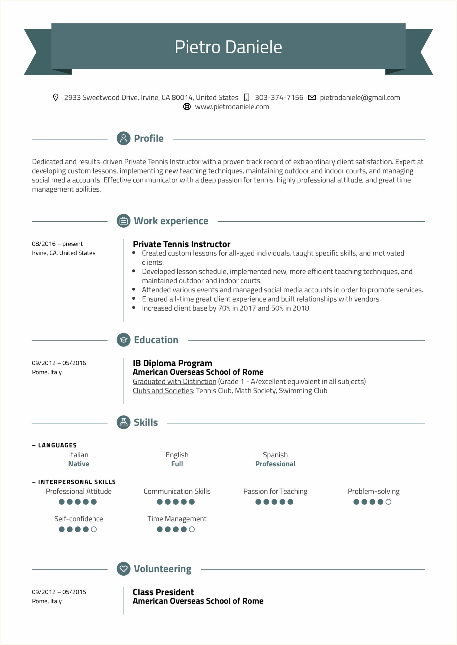 Example Of A Tennis Couch Resume