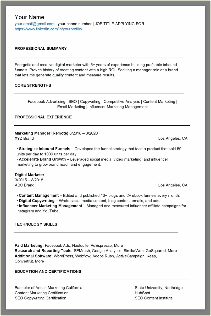 Example Of About Me For Resume