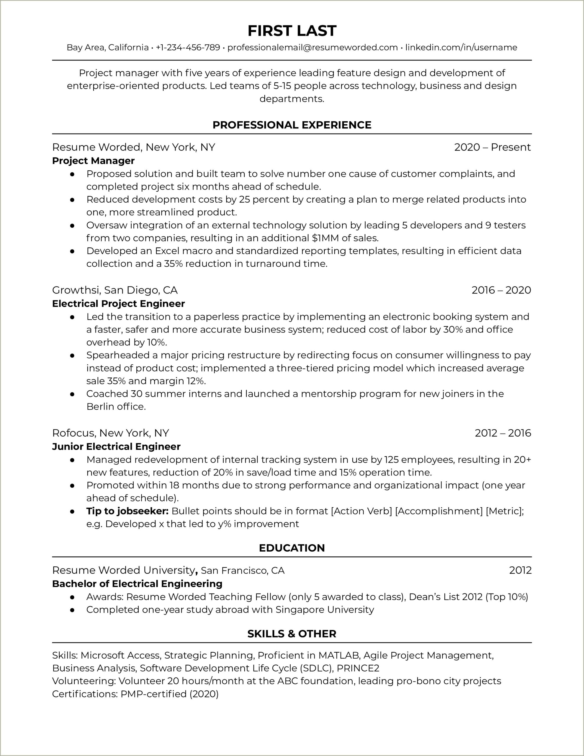 Example Of Achievements On Resume Project Manager