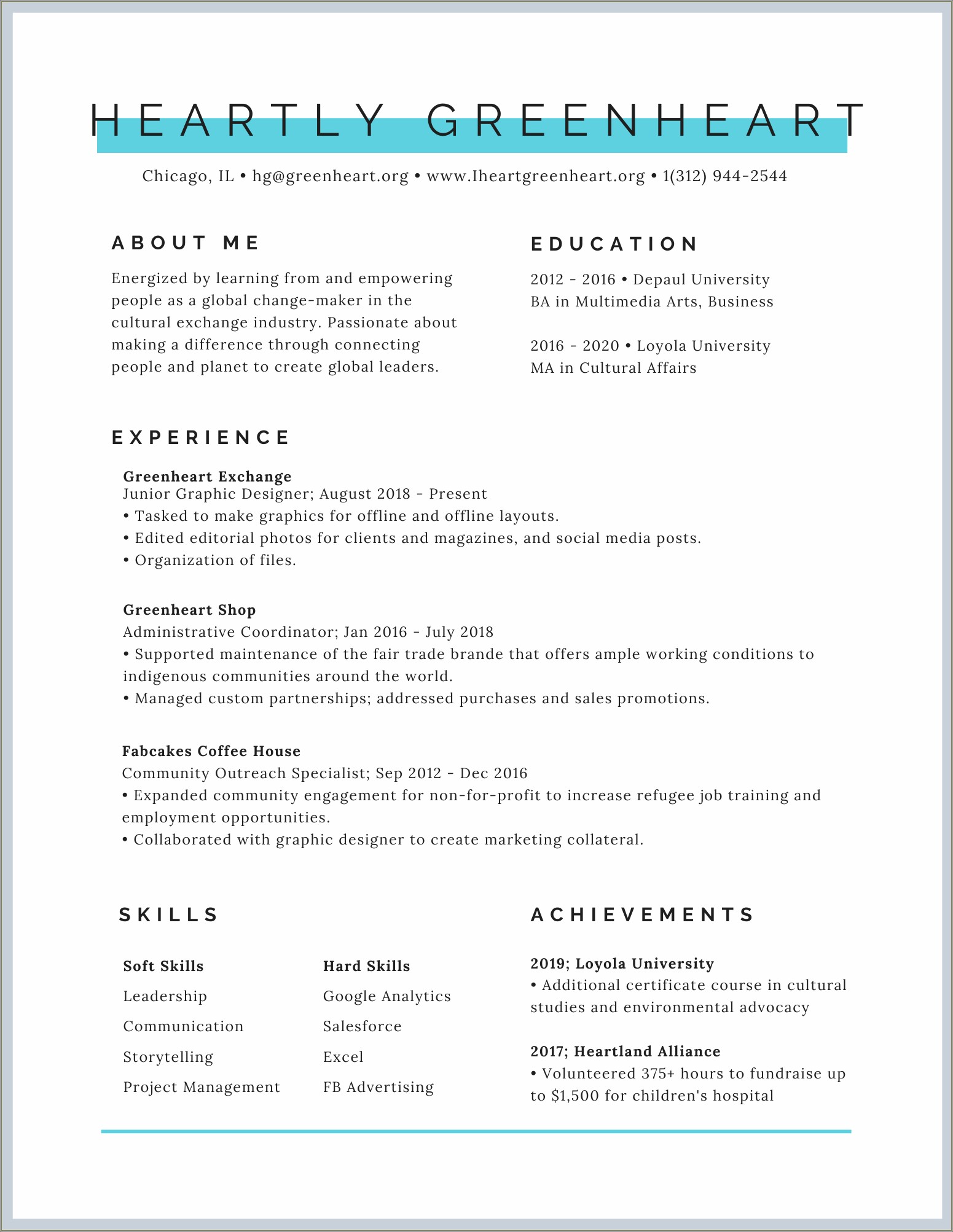 Example Of An About Me Section For Resume