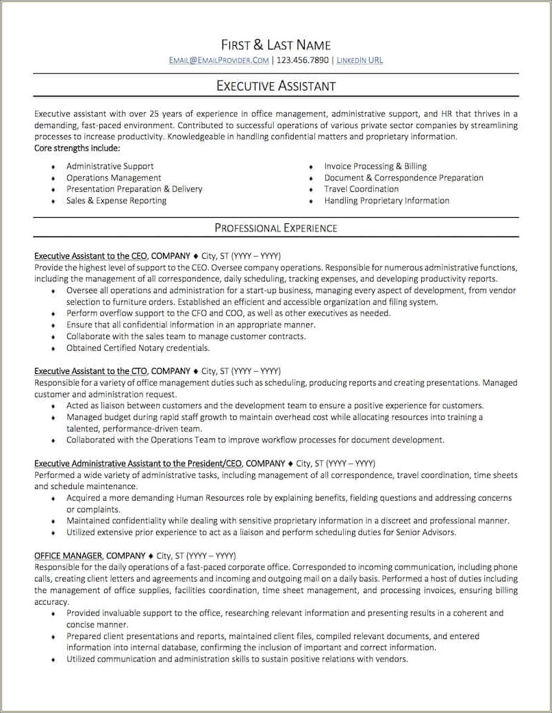 Example Of An Admin Assistant Resume