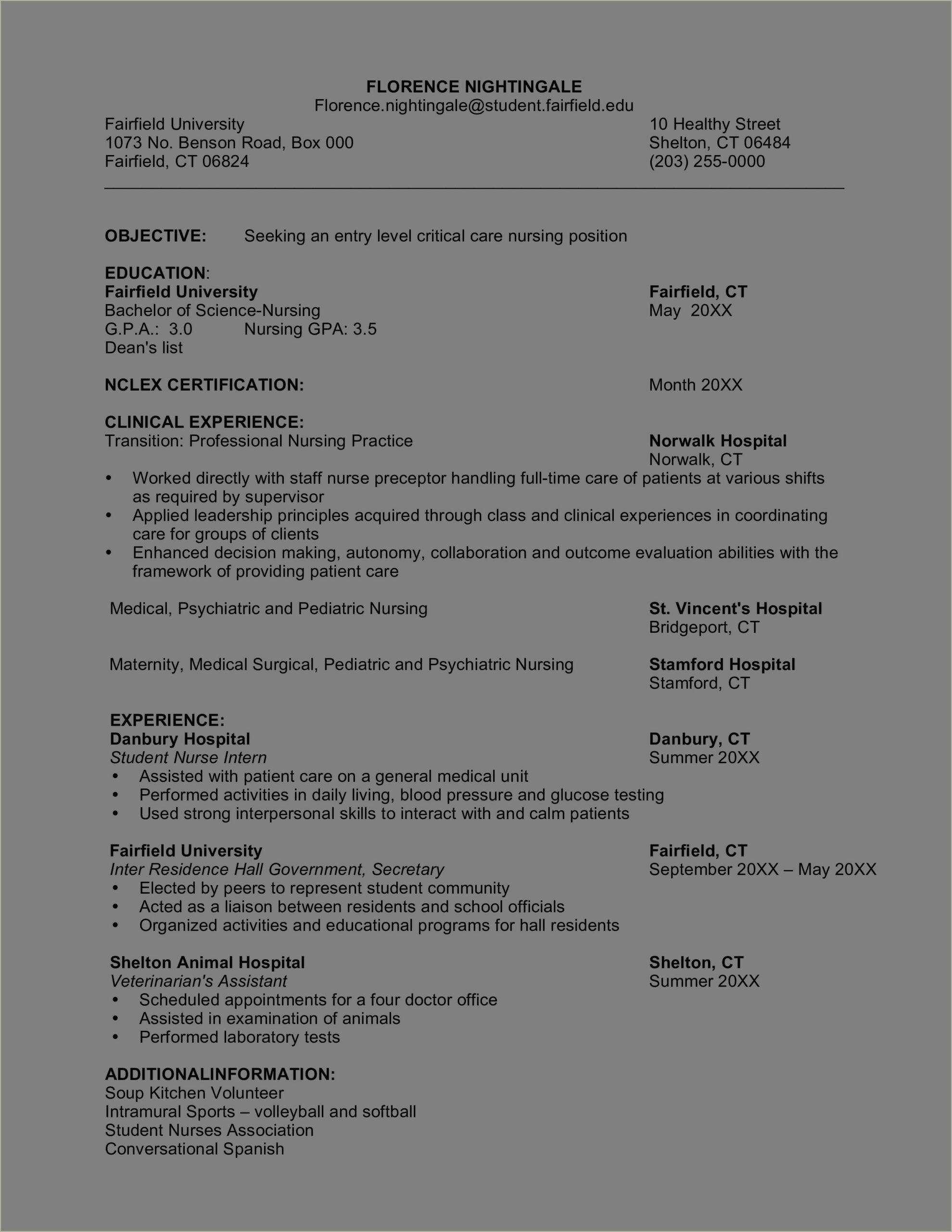 Example Of An Entery Level Nurse Resume