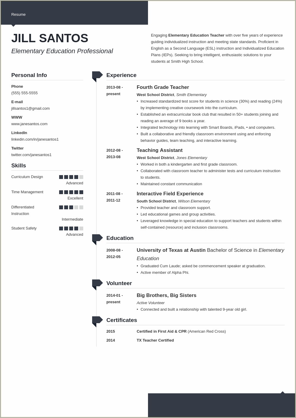 Example Of An Excellent Teacher Resume
