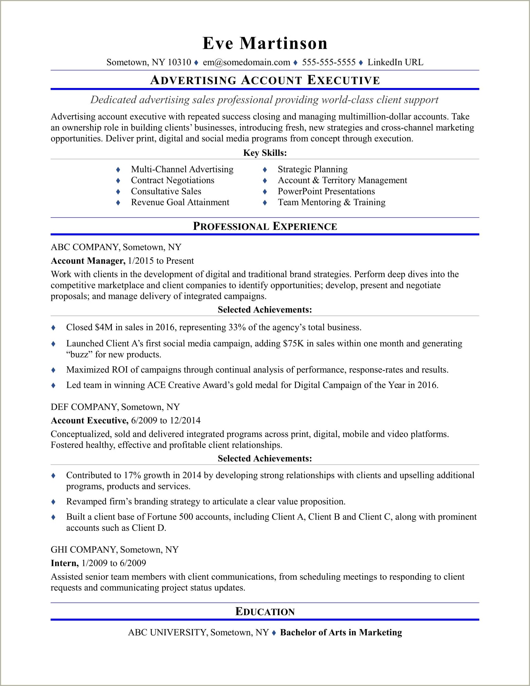 Example Of An Executive Summary On A Resume