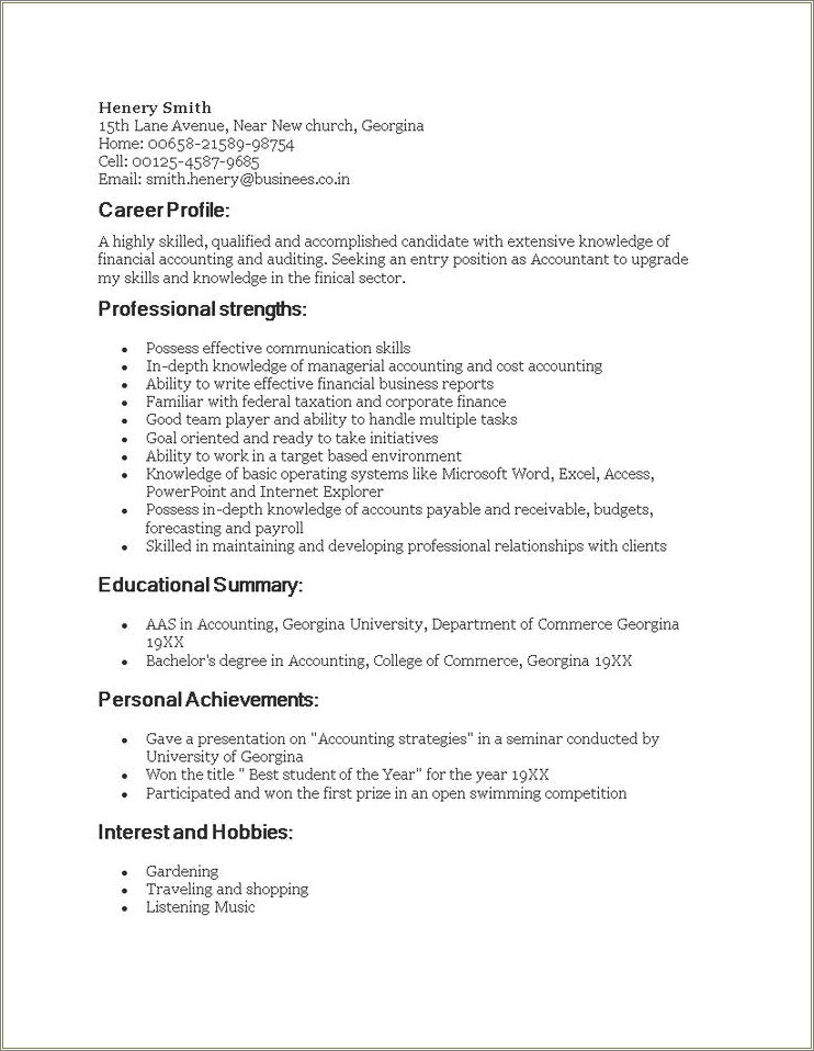 Example Of Applicant Resume For Fresh Graduate