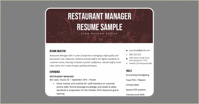 Example Of Cafe Manager Resume Really