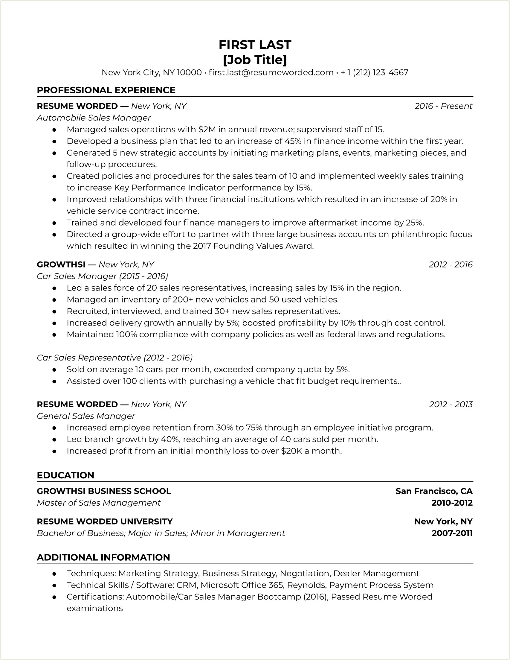 Example Of Car Closer And Manager Resume