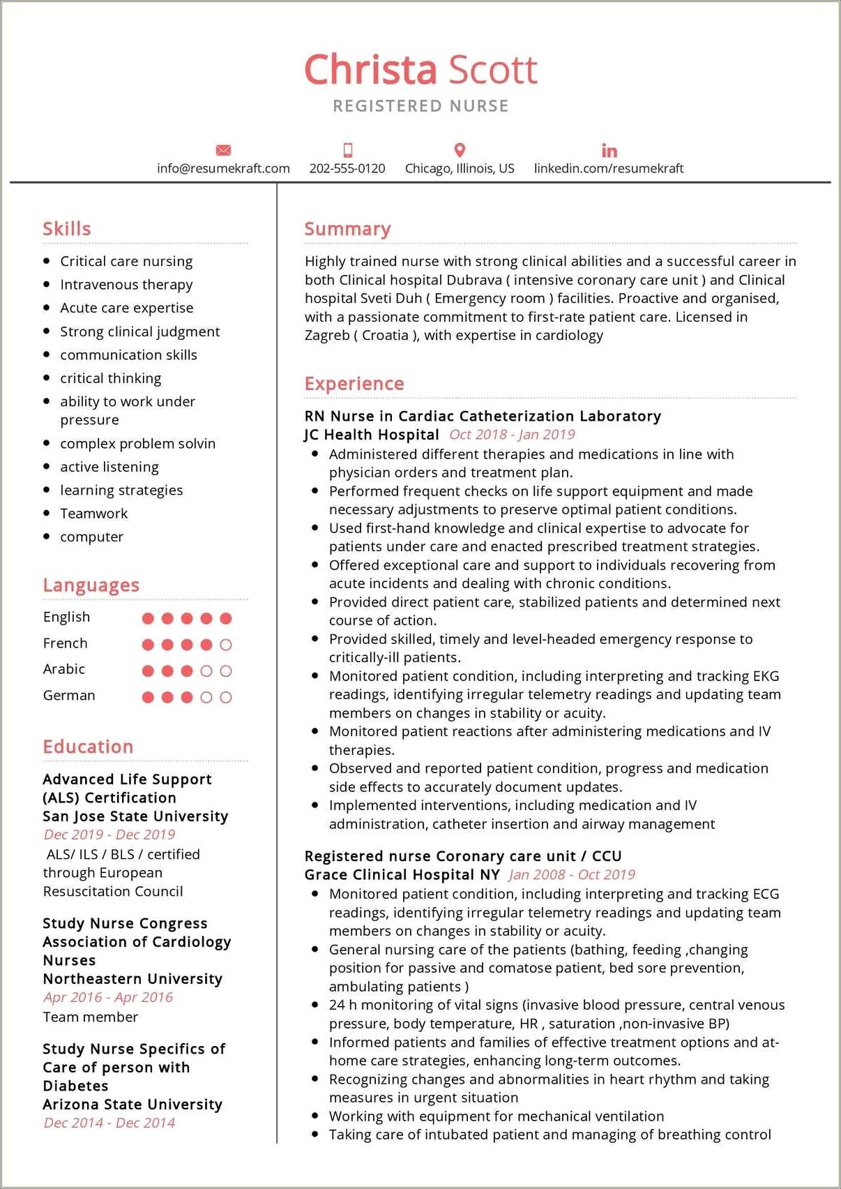 Example Of Cardiac Cath Lab Nurse Resume