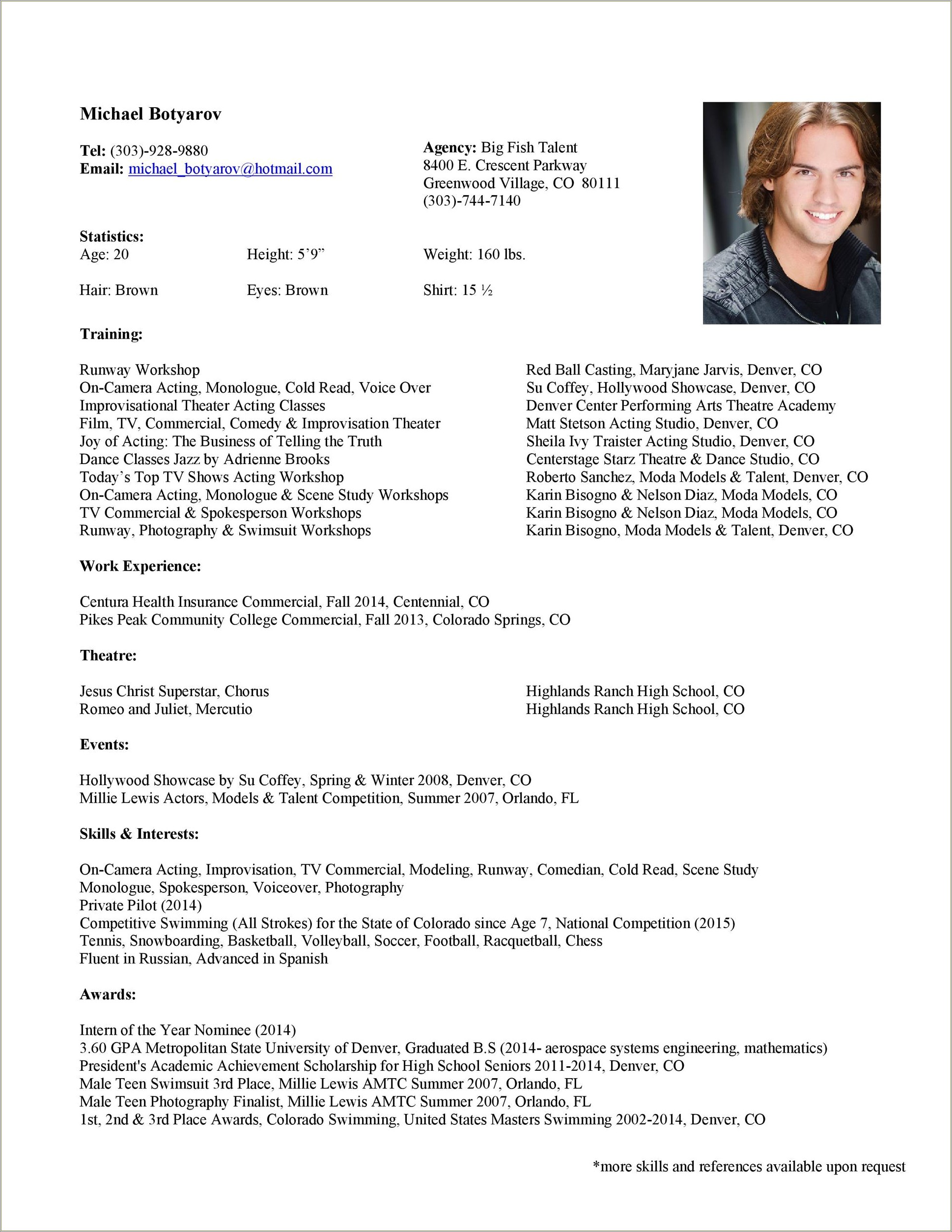 Example Of Child Resume For Modeling