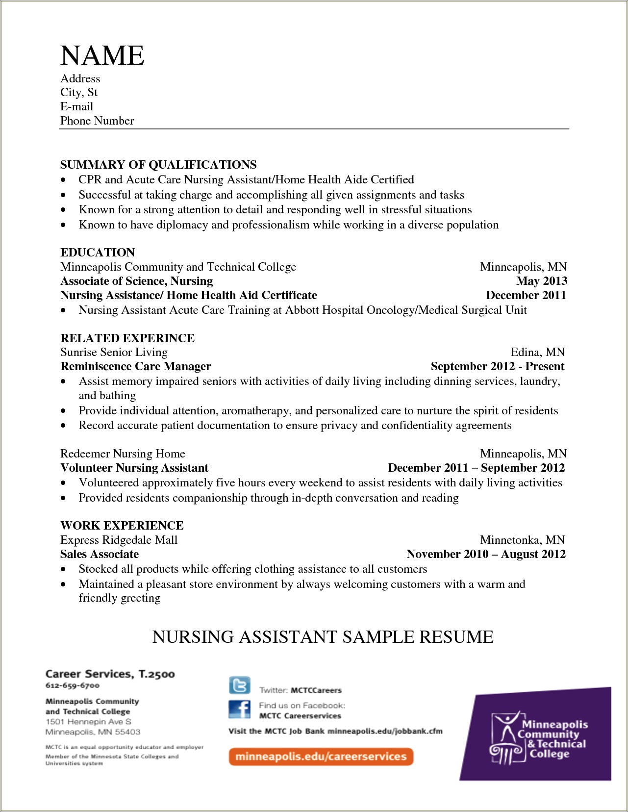 Example Of Cna Resume Documenting Adls