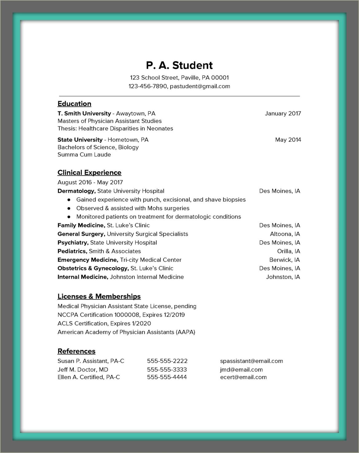 Example Of College Resume Pre Med