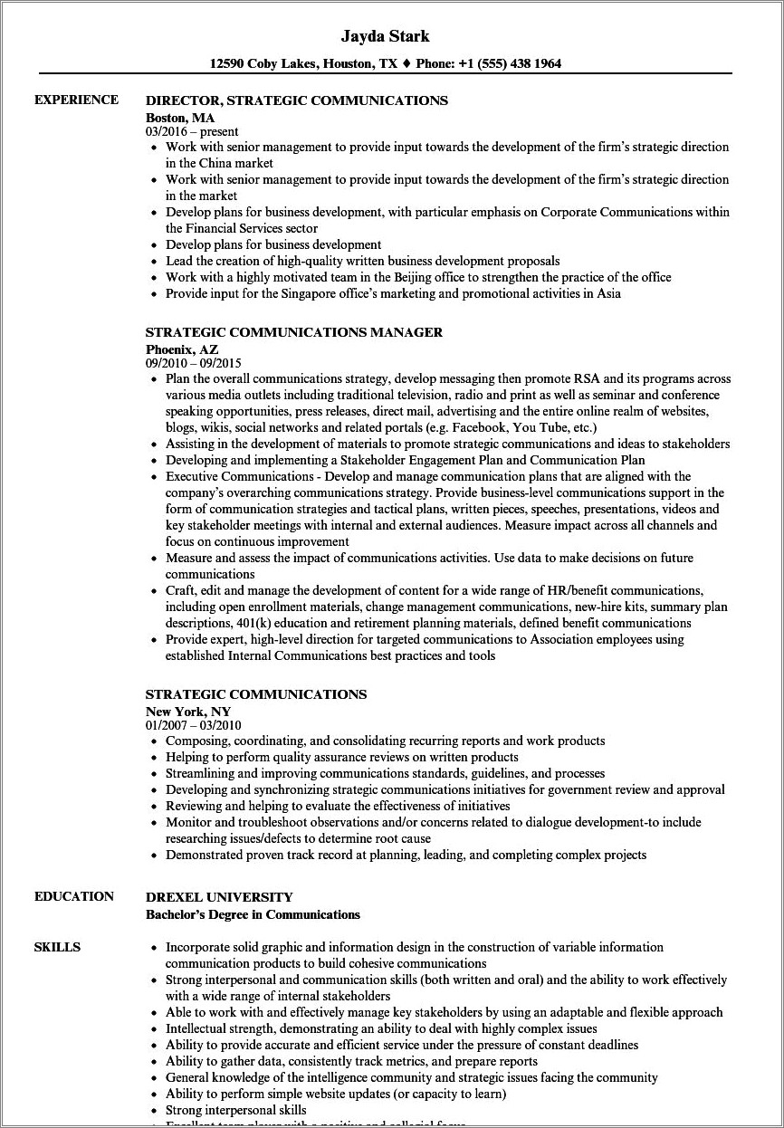 Example Of Communications On A Resume