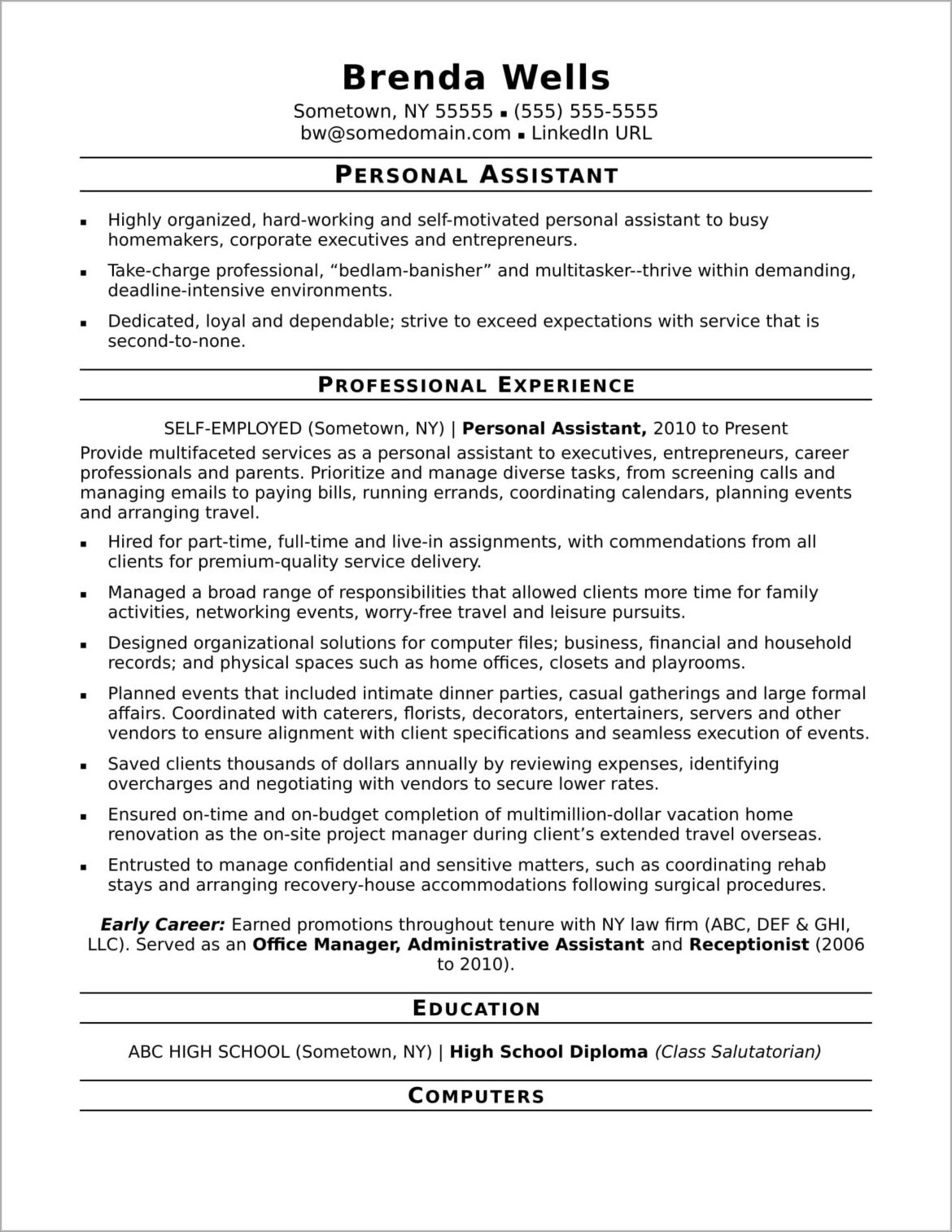 Example Of Confidential Workplace On Resume