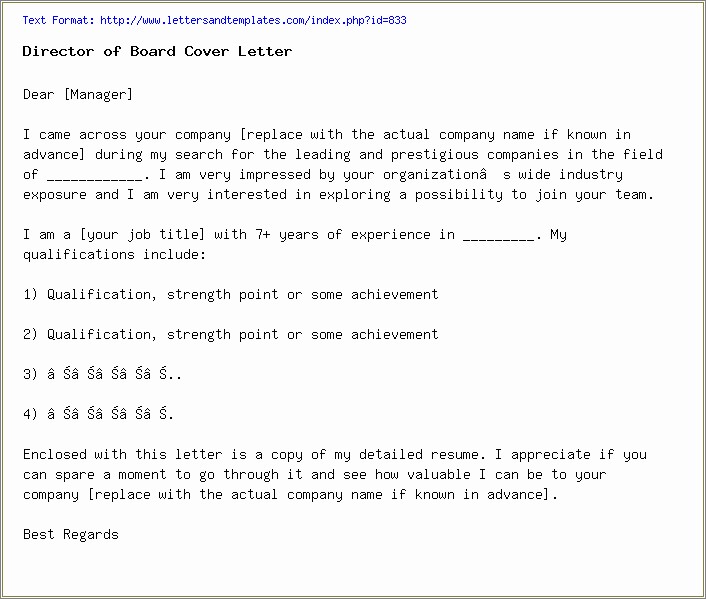 Example Of Cover Letter For A Job Resume