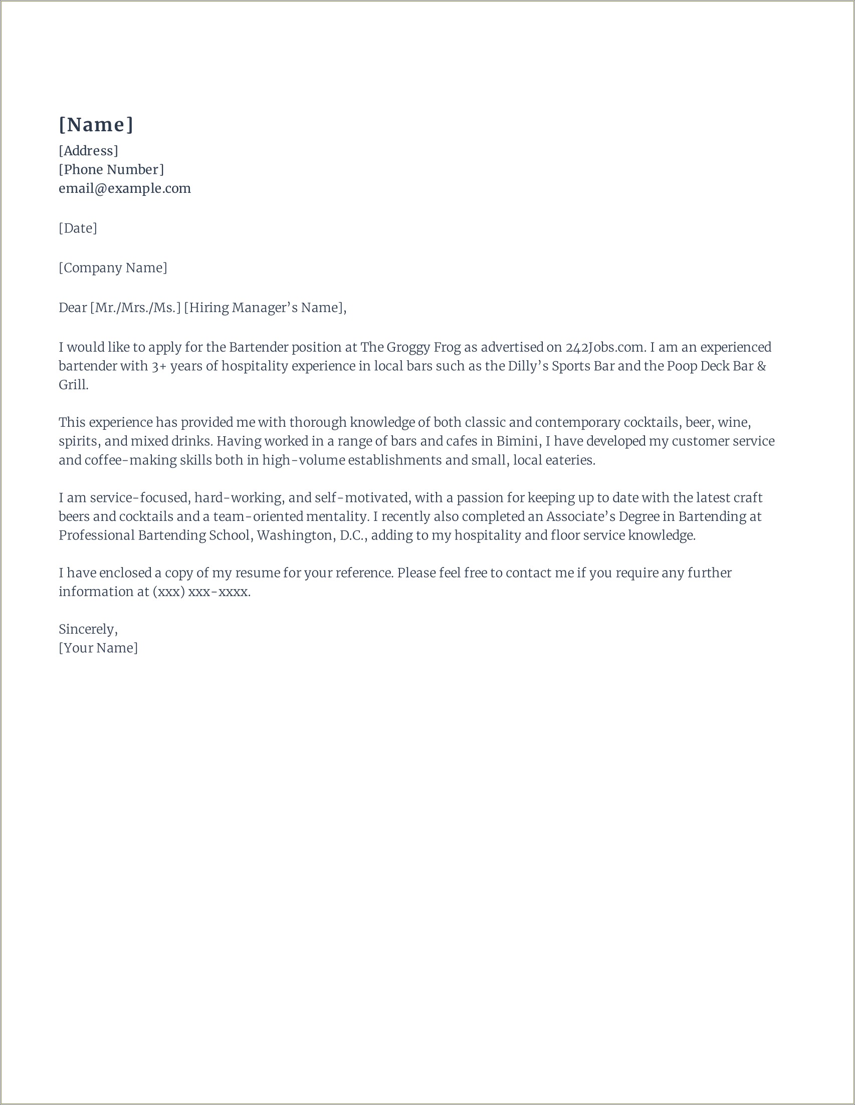 Example Of Cover Letter For Resume Customer Service