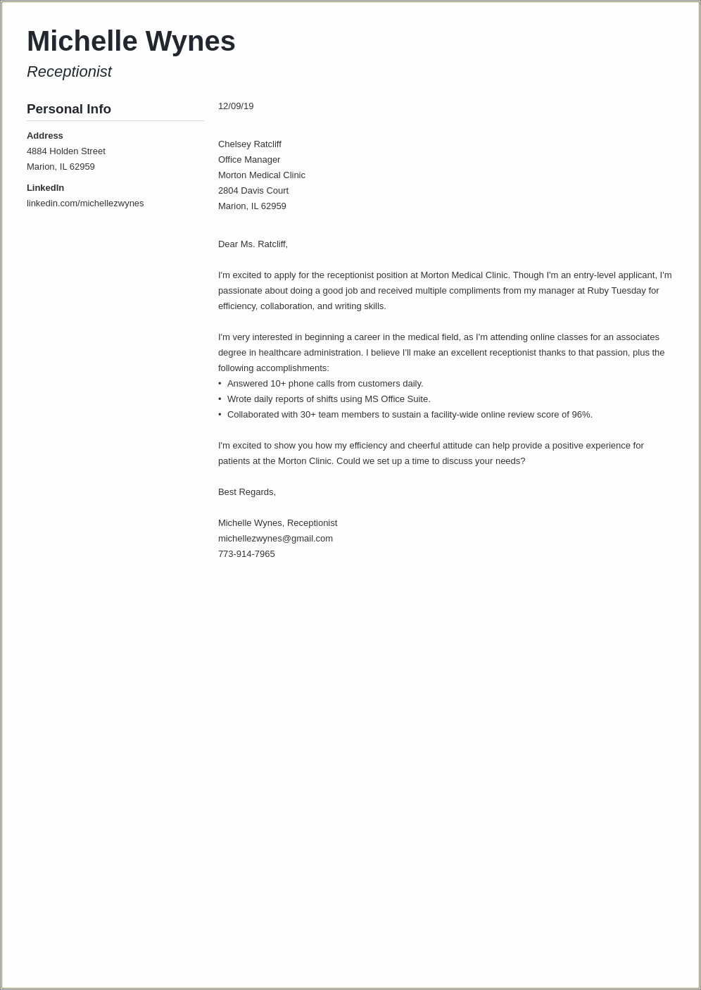 Example Of Cover Letter For Resume Template
