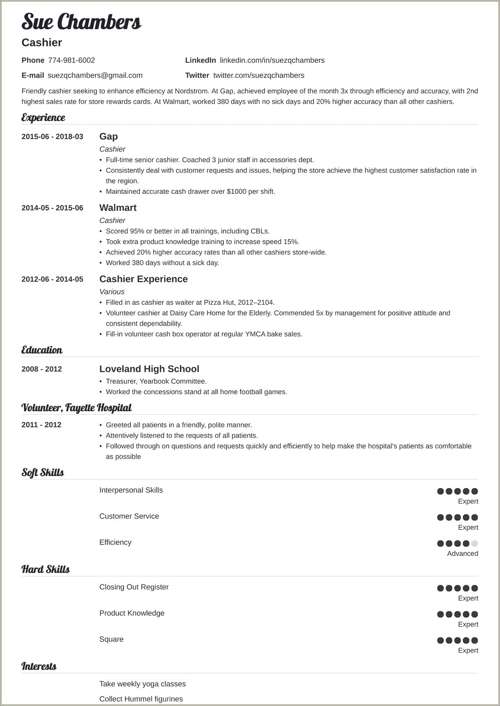 Example Of Customer Service Cashier Resume