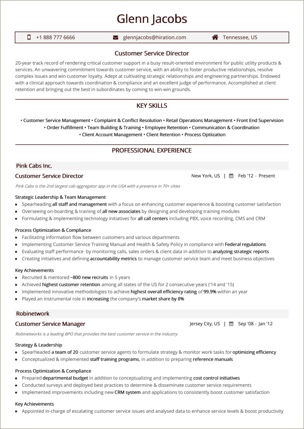 Example Of Customer Service In A Resume