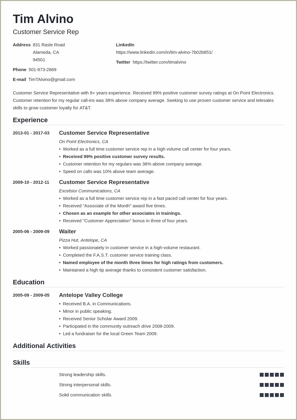 Example Of Customer Service Objective For Resume