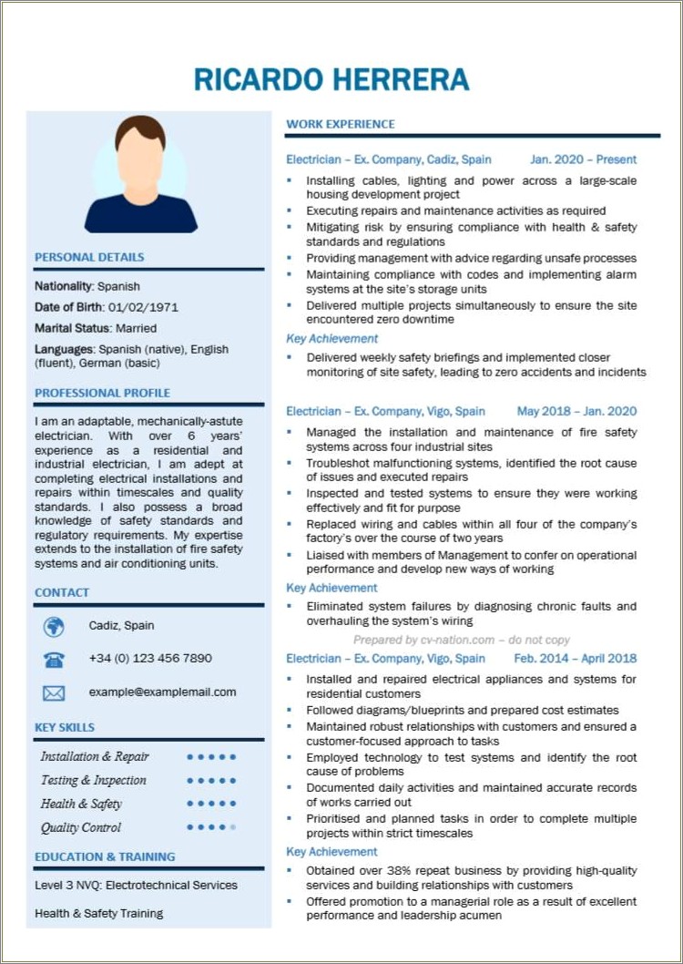 Example Of Electrical Trade Assistant Resume