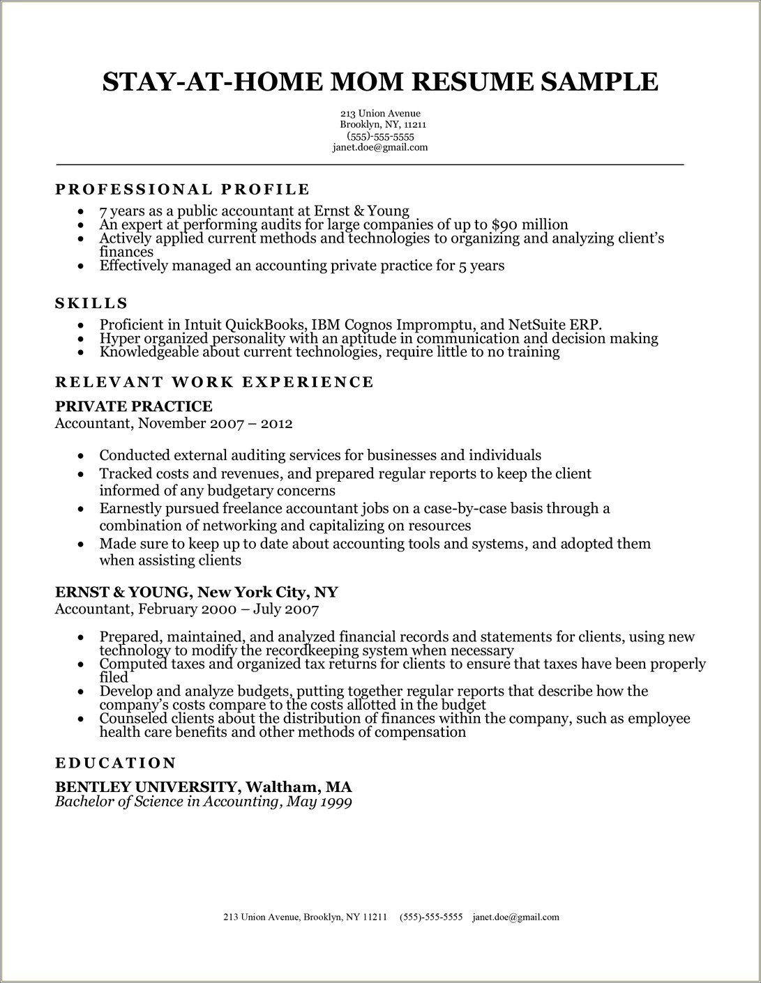 Example Of Employment Gap On Resume
