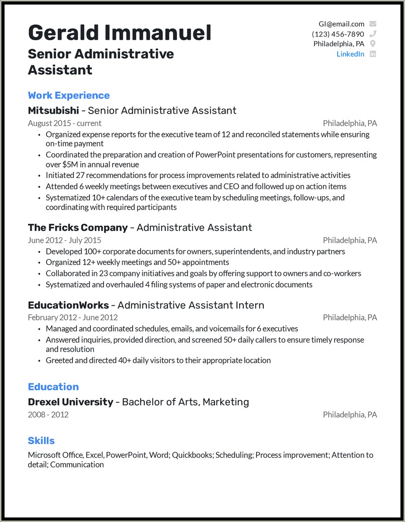 Example Of Entry Level Administrative Assistant Resume