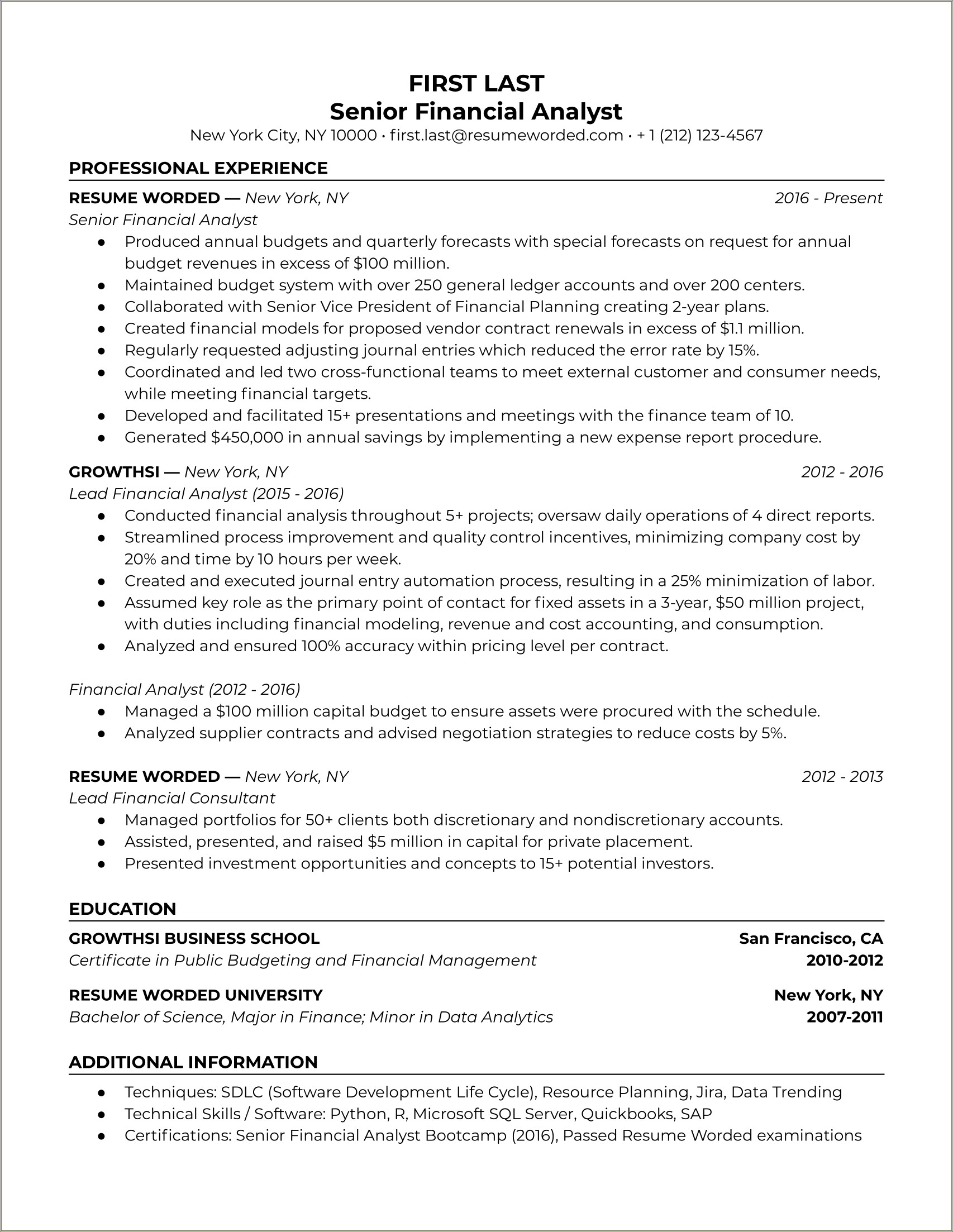 Example Of Entry Level Finance Resume