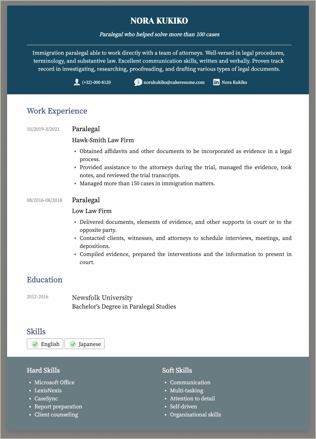 Example Of Entry Level Paralegal Resume
