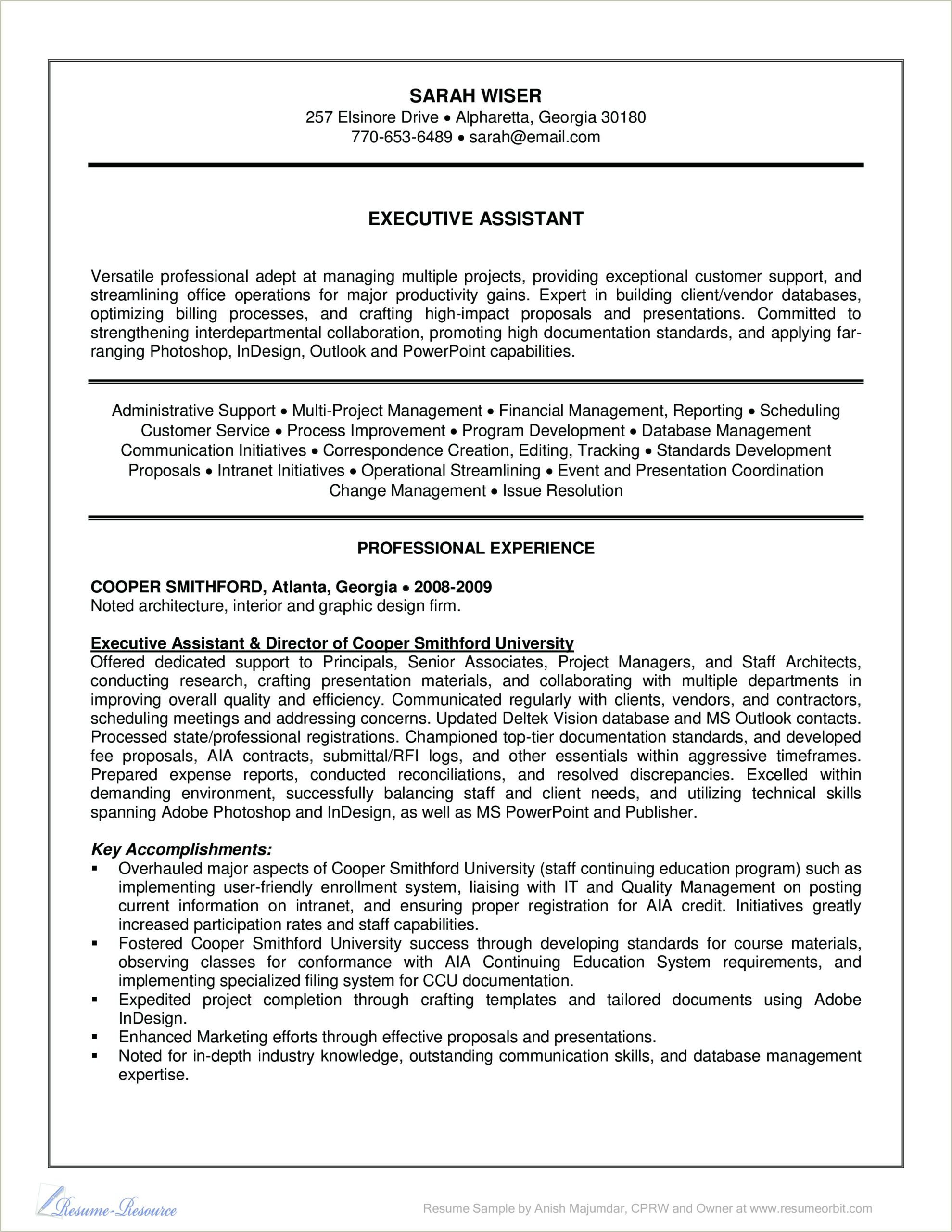 Example Of Executive Administrative Assistant Resume