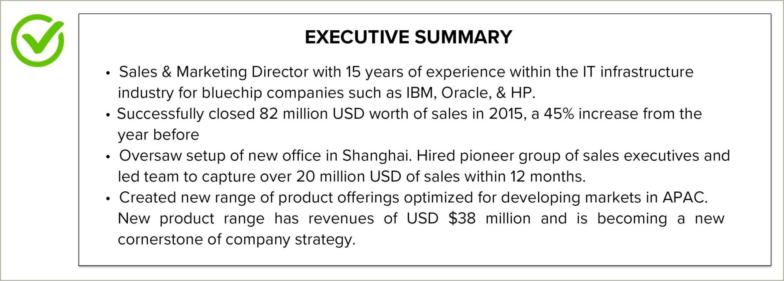 Example Of Executive Summary In Resume