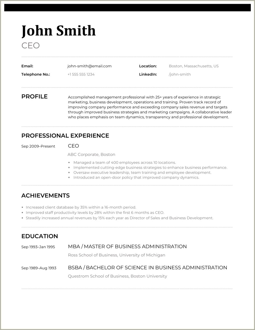 Example Of Executive Summary On Resume