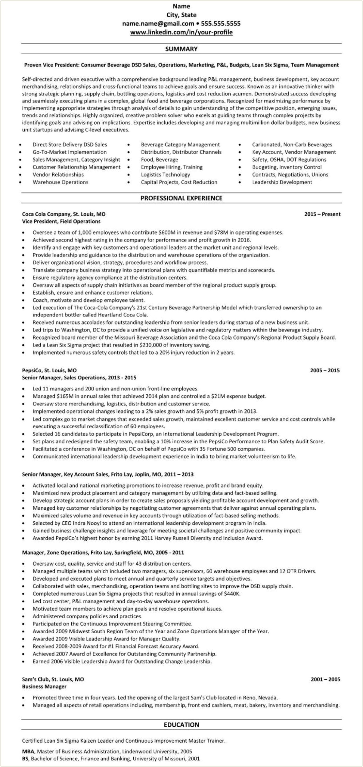 Example Of Food And Beverage Resume