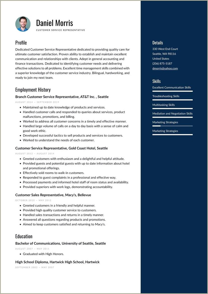 Example Of Functional Resume For Customer Service