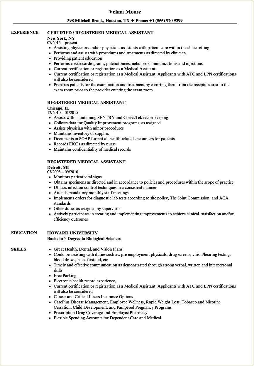 Example Of Functional Resume For Medical Assistant