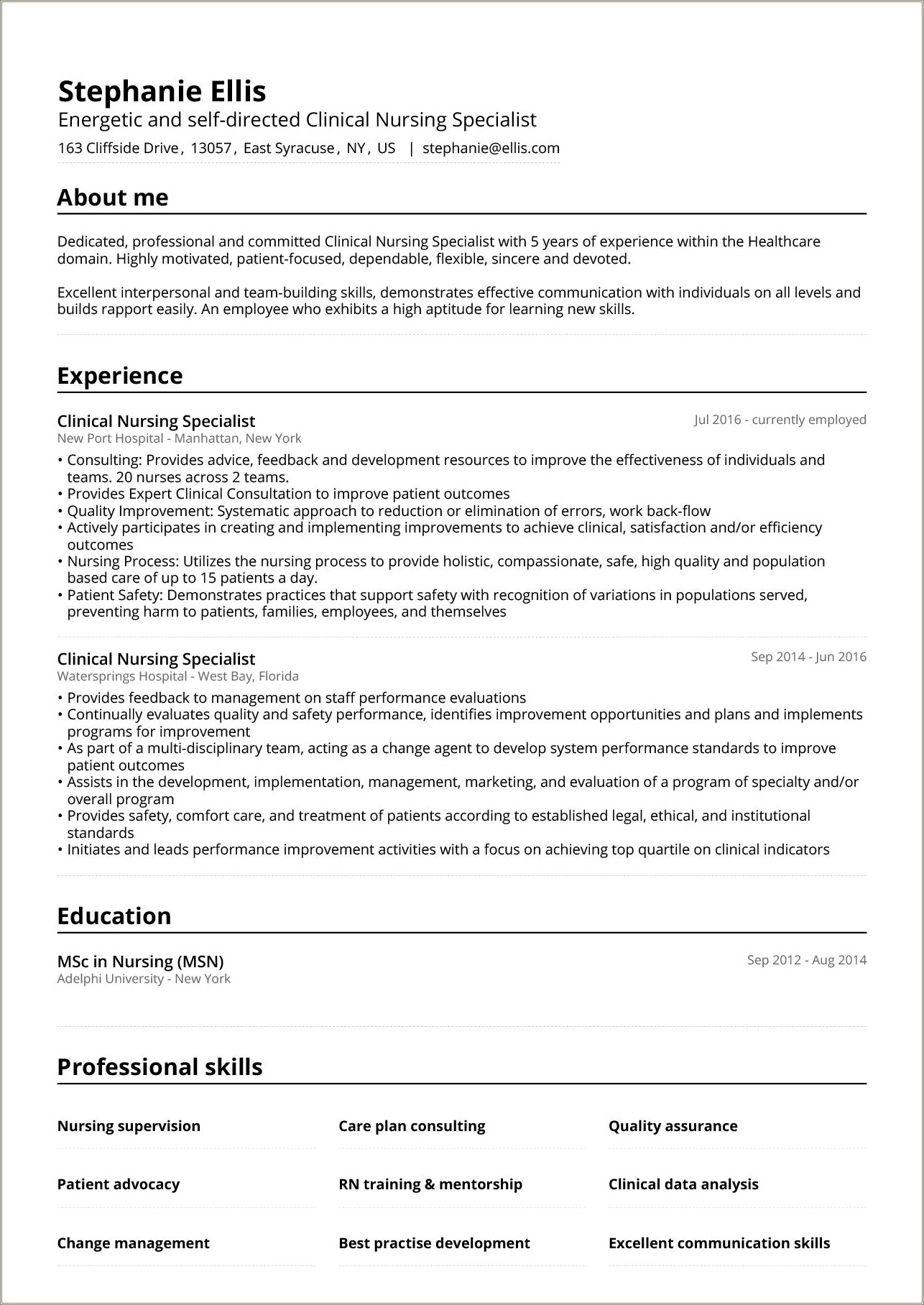 Example Of Functional Resume For Nurse Manager