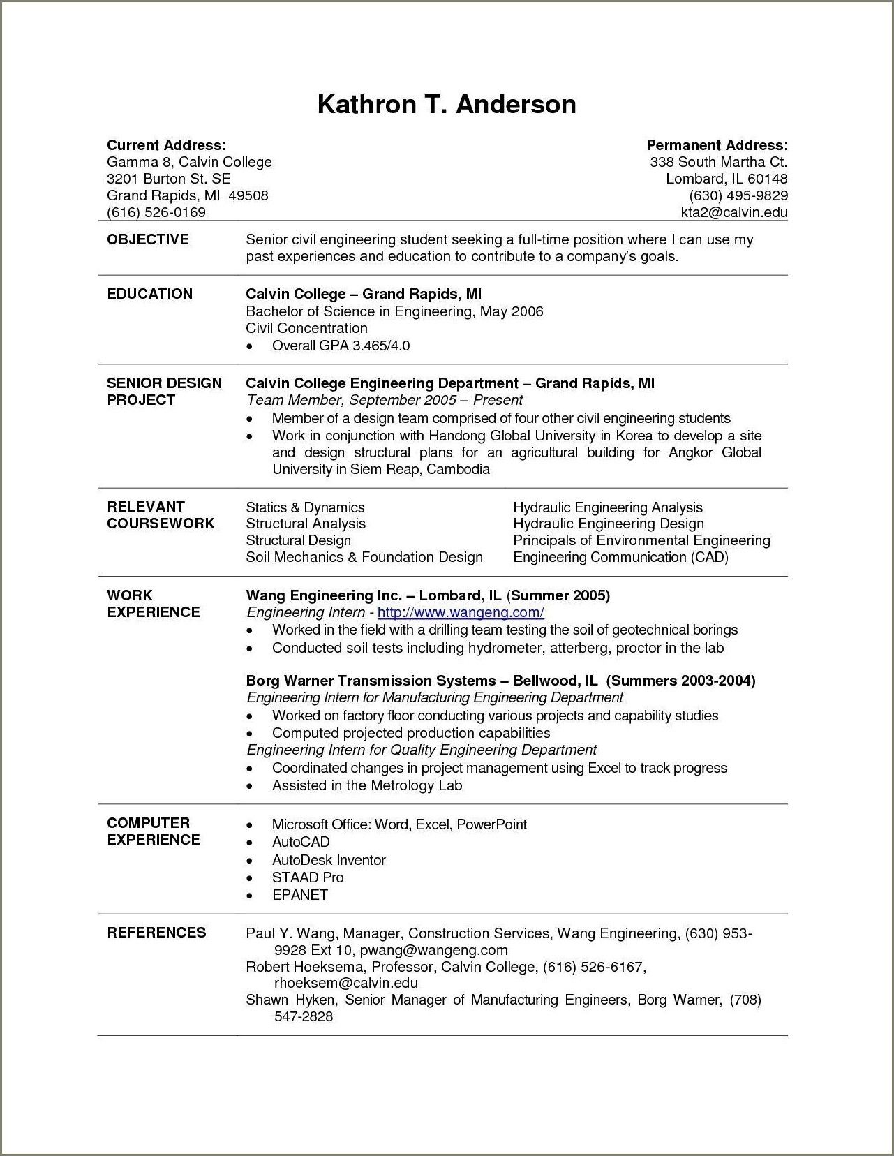 Example Of Good College Student Resume