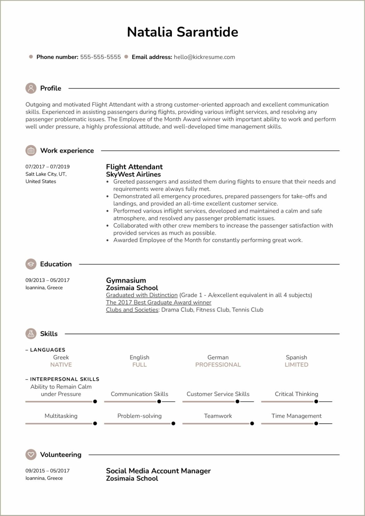 Example Of Good Flight Attendant Resume