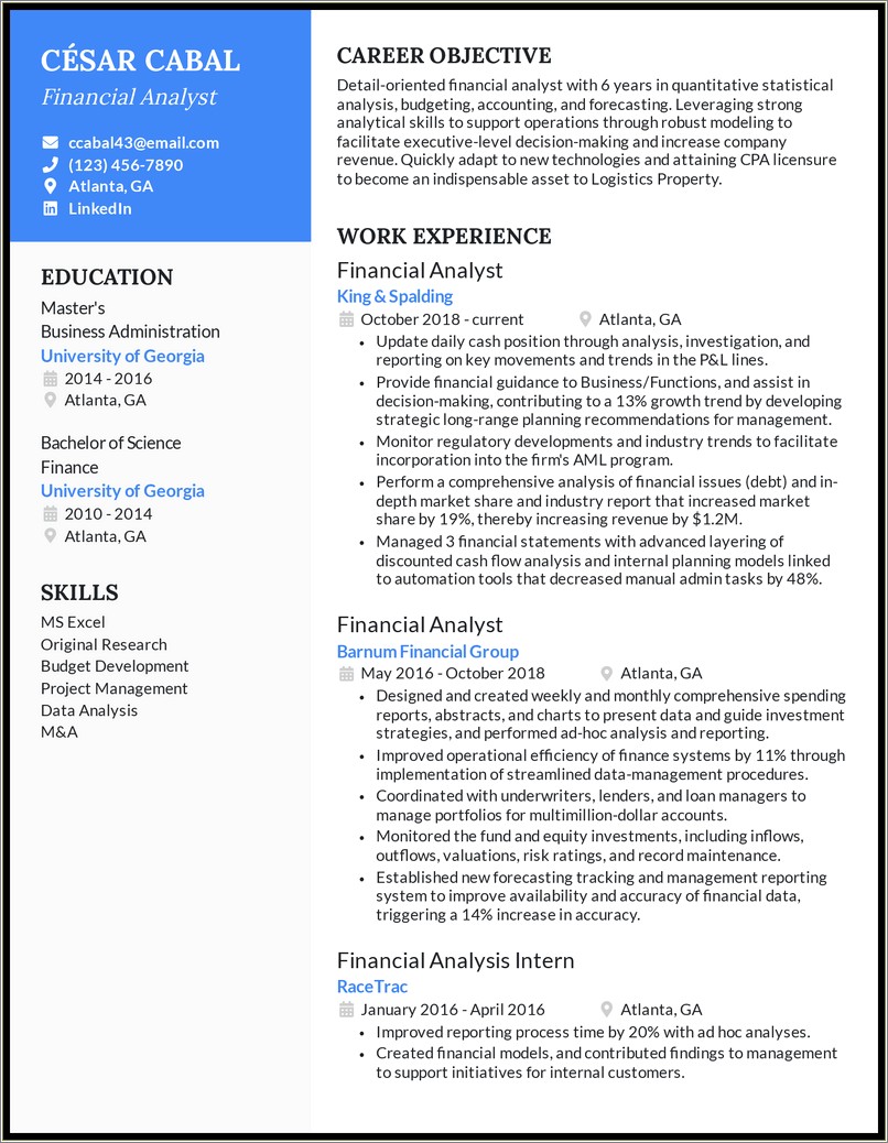 Example Of Good Resume For Finance Researcher