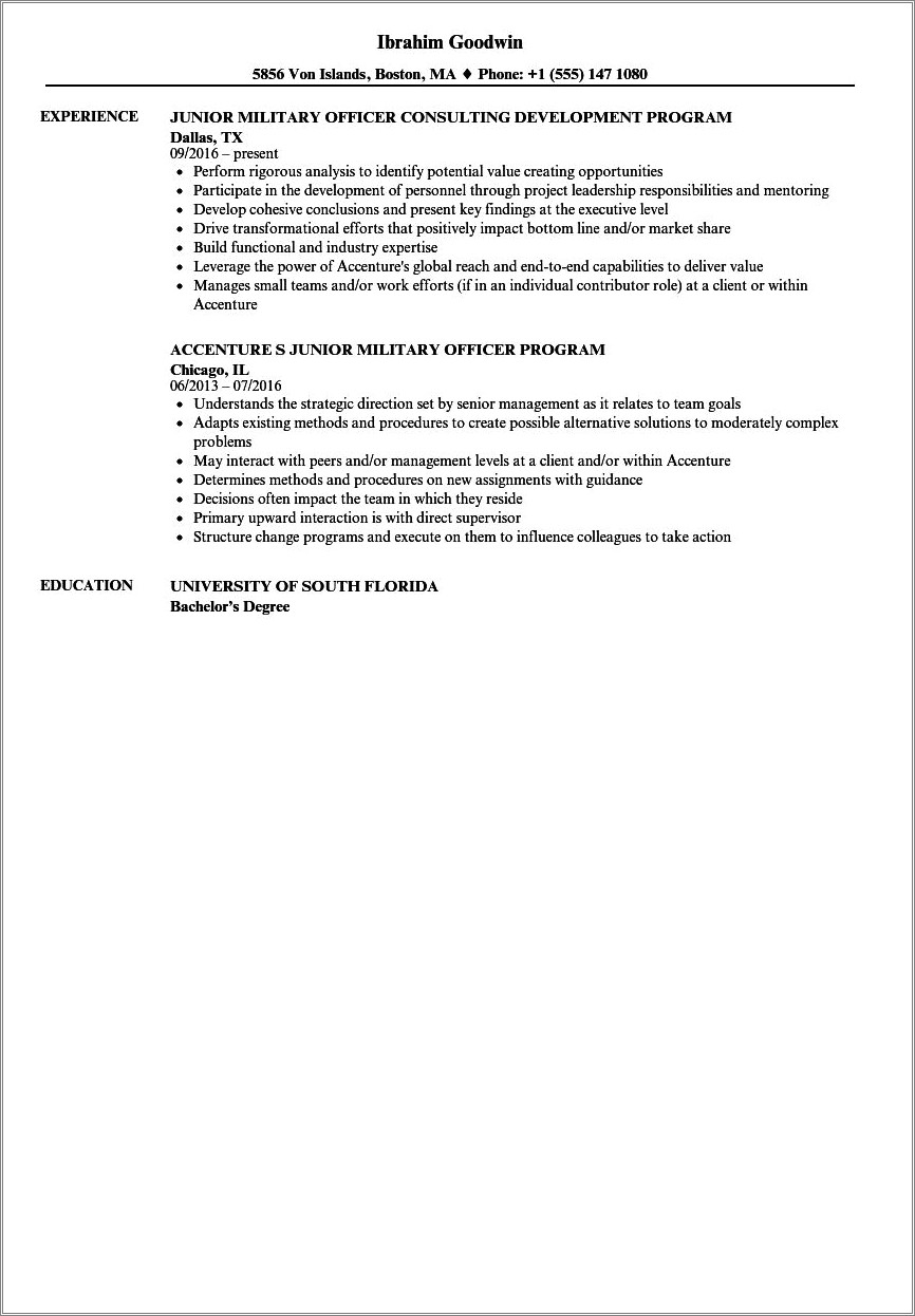 Example Of Good Warrant Officer Resume Summary