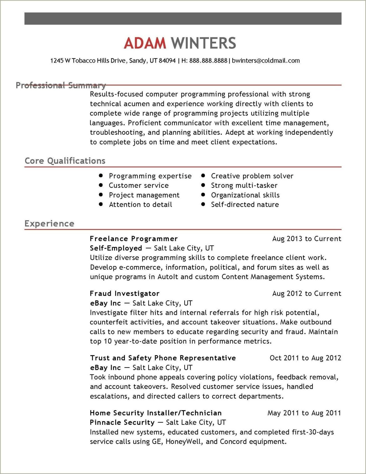 Example Of Great Summary For Resume