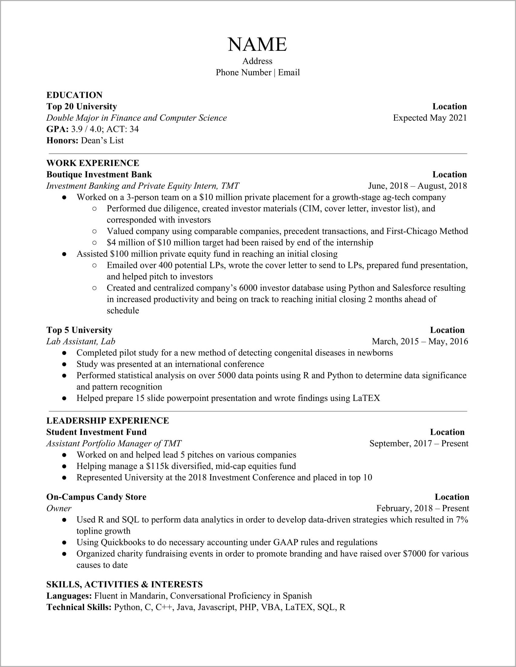 Example Of Hobbies To Put In Resume