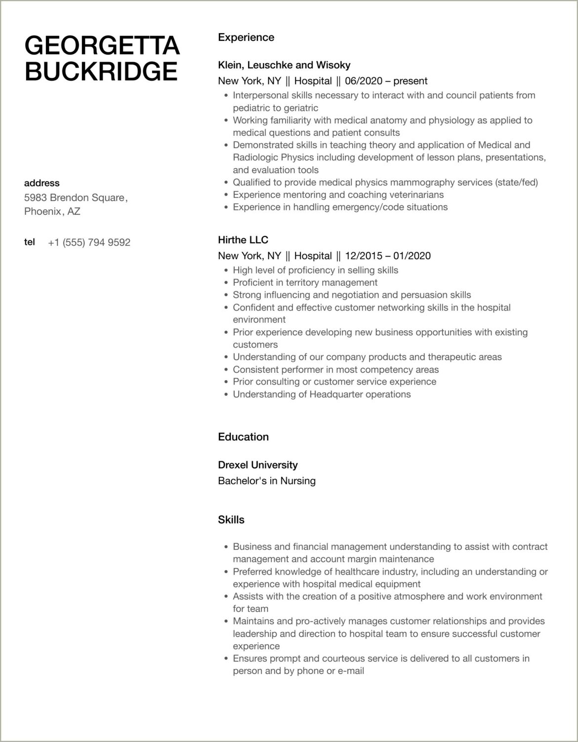 Example Of Hospital Dock Unloader Resume