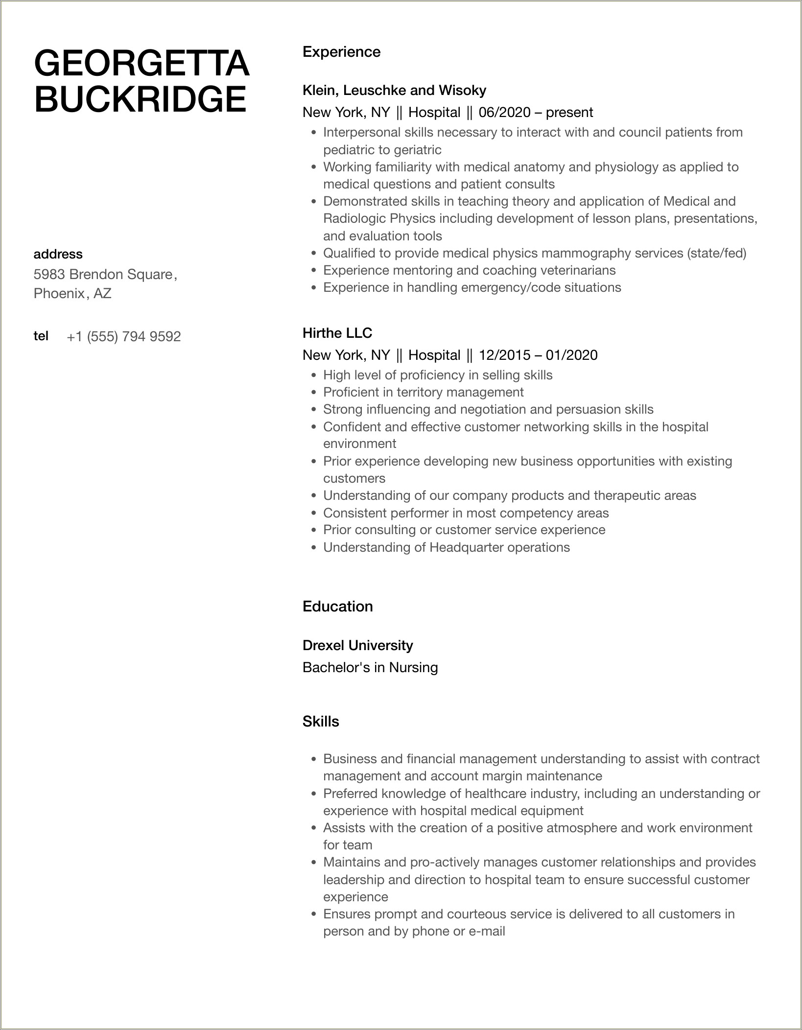 Example Of Hospital Dock Unloader Resume