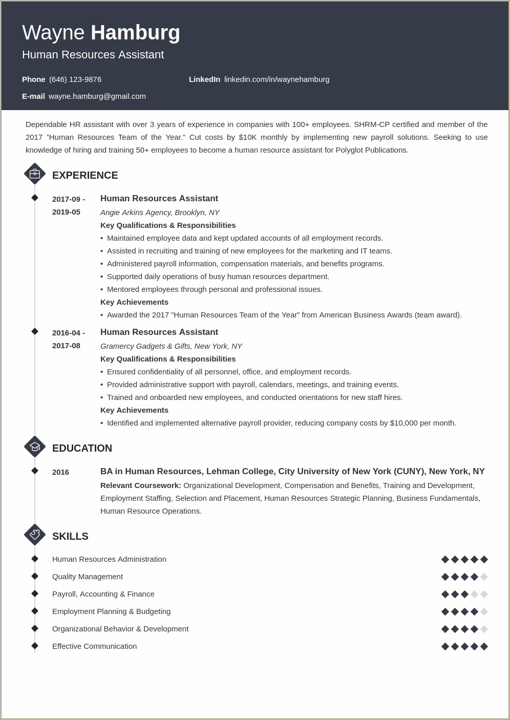 Example Of Hr Administrative Assistant Resume