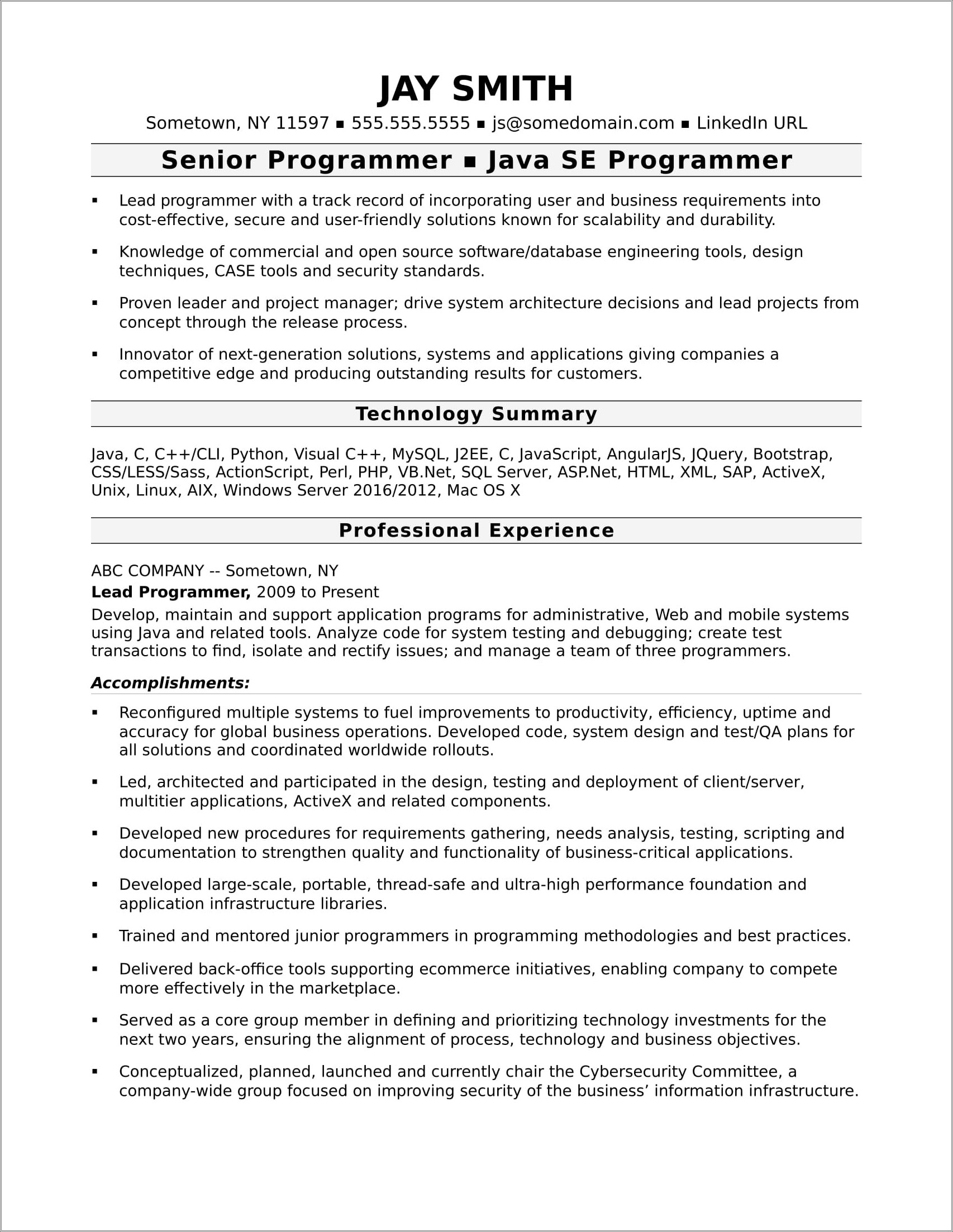 Example Of Html Code For Resume